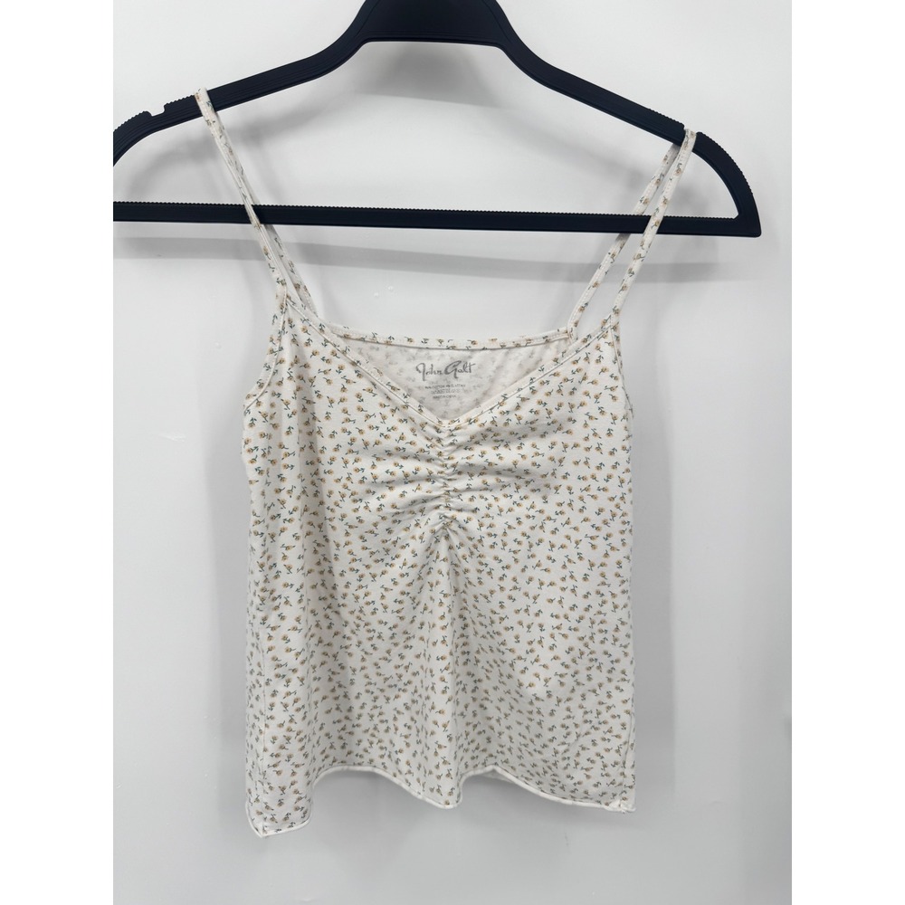 John Galt Cami Top Womens OS White Floral Ruched Bust Spaghetti Strap MW006R-Z58